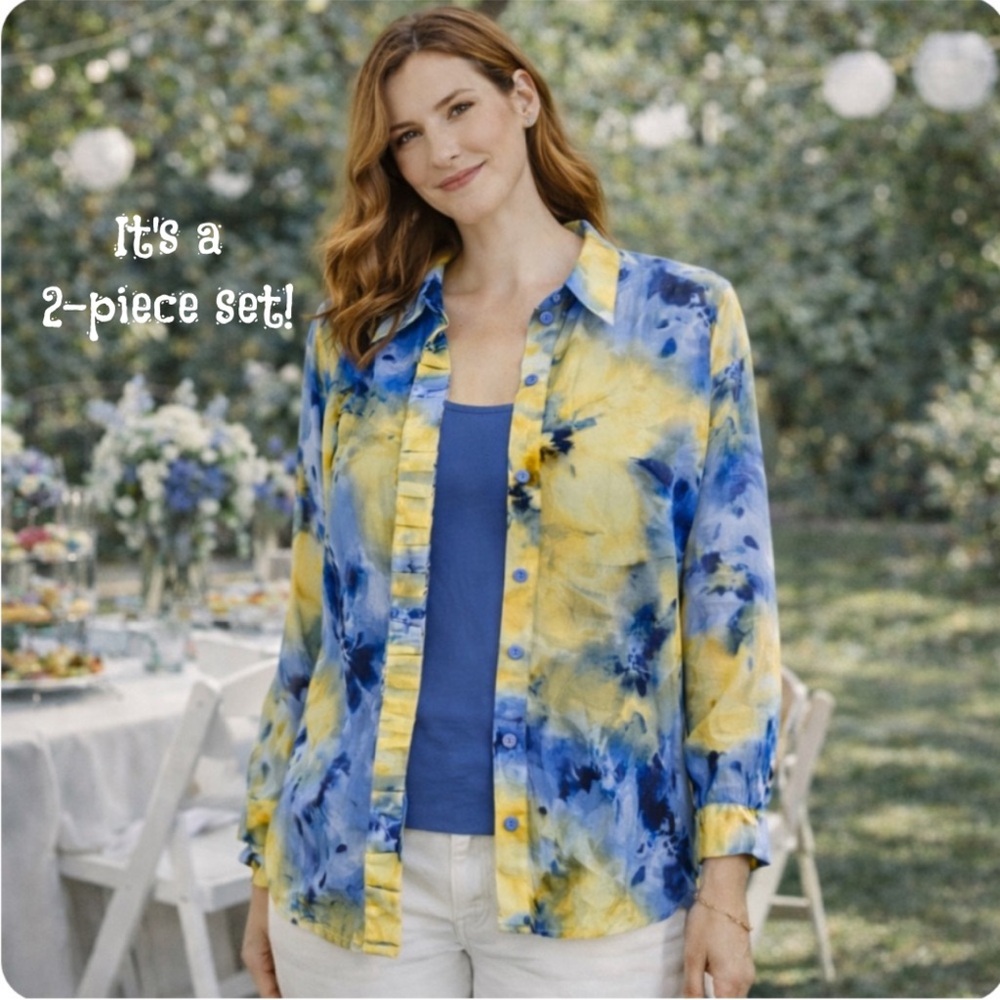 Blue & Yellow Watercolor Blouse & Cami